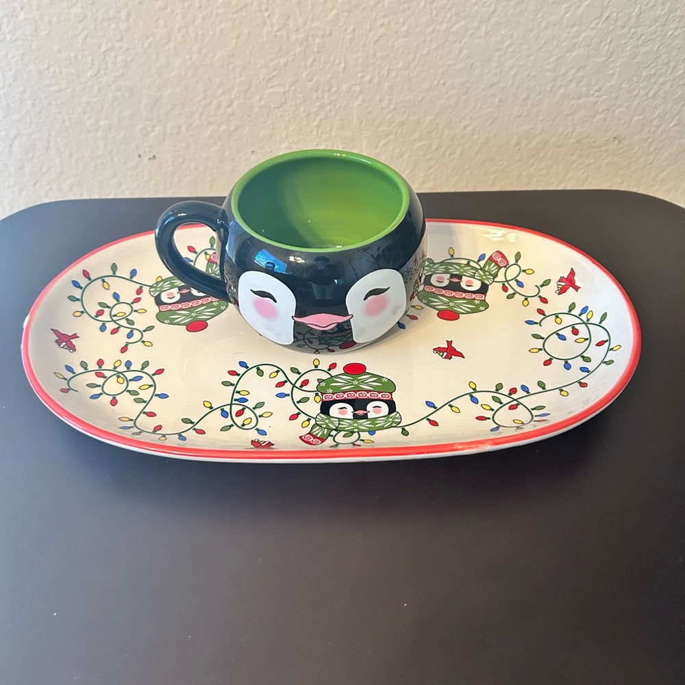 Cute Penguin Holiday Mug & Plate Set